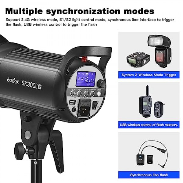 Godox SK300IIV 사진 스튜디오 스트로브 플래시, 300Ws GN58 5700K Bowens 마운트 전문 모노라이트 조명, Godox 2.4G 무선 X 시스템 내장, 스튜디오 촬영용 10W 모델링 램프