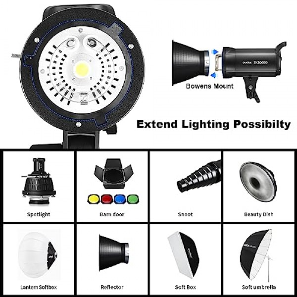 Godox SK300IIV 사진 스튜디오 스트로브 플래시, 300Ws GN58 5700K Bowens 마운트 전문 모노라이트 조명, Godox 2.4G 무선 X 시스템 내장, 스튜디오 촬영용 10W 모델링 램프