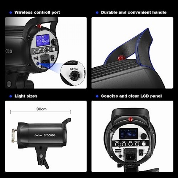 Godox SK300IIV 사진 스튜디오 스트로브 플래시, 300Ws GN58 5700K Bowens 마운트 전문 모노라이트 조명, Godox 2.4G 무선 X 시스템 내장, 스튜디오 촬영용 10W 모델링 램프