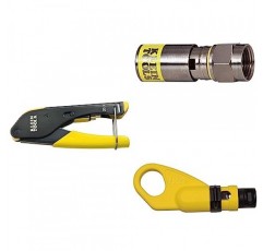 Klein Tools VDV 동축 압착 키트(콤팩트 크림퍼, 동축 스트리퍼, 커넥터 포함) 10팩, 3피스 - VDV212008SEN 컴팩트 F 크림퍼, VDV812606 RG6 케이블 10팩, VDV110061 동축 스트리퍼 RG59/6/6Q