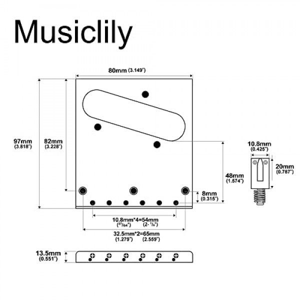 펜더 텔레 스타일 일렉트릭 기타 교체, 크롬용 안장 6개가 포함된 Musiclily 모던 기타 텔레캐스터 브리지 어셈블리