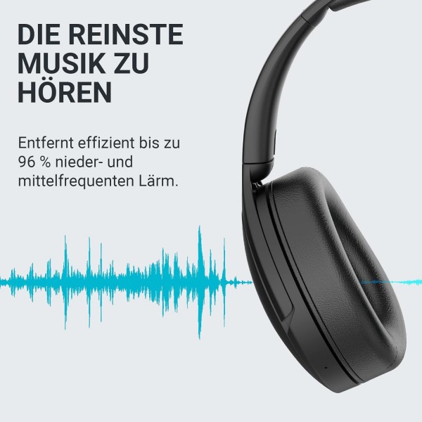 233621 헤드폰 무선 Bluetooth 100시간 재생, 잡음 제거 헤드폰 및 통합 마이크, 접이식, 매일 사용하는 귀 위의 무선 헤드폰(검은색)