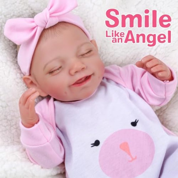 BABESIDE 생생한 Reborn Baby Dolls - 20인치 Sweet Smile 현실적인 신생아 인형 전신 비닐 Sleeping Baby Girl Real Life Baby Dolls with Toy Accessories Gift Set for Kids Age 3+ hand-painted hair