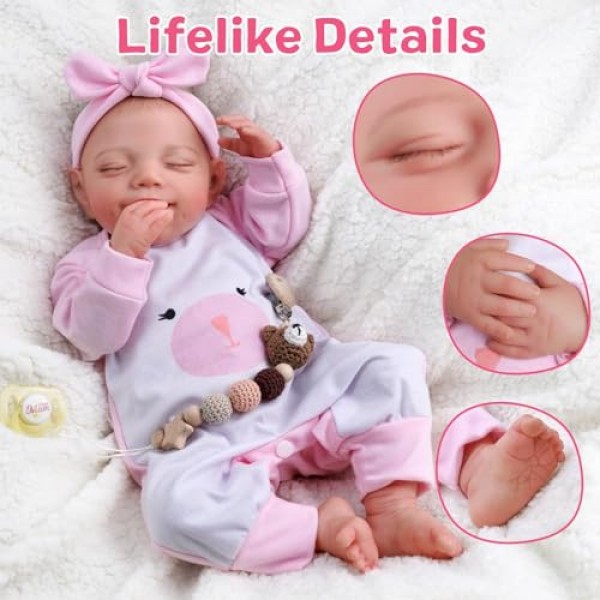 BABESIDE 생생한 Reborn Baby Dolls - 20인치 Sweet Smile 현실적인 신생아 인형 전신 비닐 Sleeping Baby Girl Real Life Baby Dolls with Toy Accessories Gift Set for Kids Age 3+ hand-painted hair