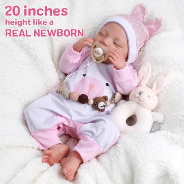 BABESIDE 생생한 Reborn Baby Dolls - 20인치 Sweet Smile 현실적인 신생아 인형 전신 비닐 Sleeping Baby Girl Real Life Baby Dolls with Toy Accessories Gift Set for Kids Age 3+ hand-painted hair