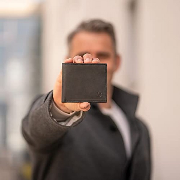 DONBOLSO Zurich I RFID 보호 기능이 있는 남성용 클래식 가죽 지갑, 빈티지 블랙, 미니멀리스트