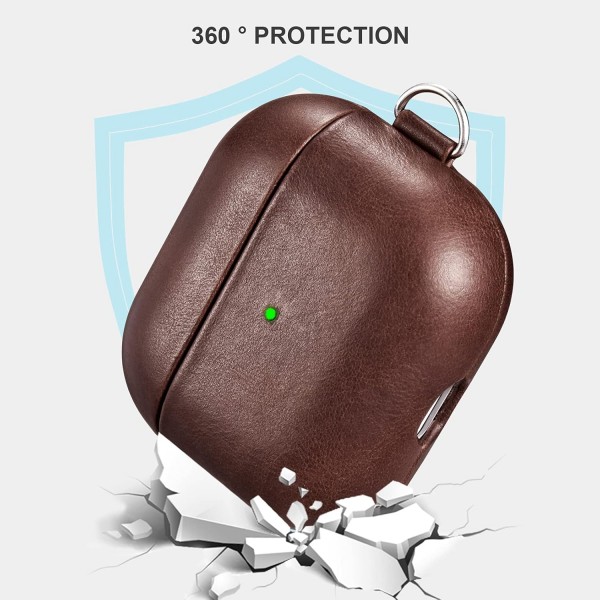 AirPods 3용 가죽 케이스(2021년 10월), ICARERSPACE Apple AirPods 3 이어버드용 프리미엄 정품 가죽 충격 방지 보호 케이스 충전 케이스(LED 가시성) 무선 충전기 지원 BROWN 브라운 