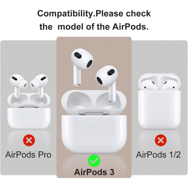 AirPods 3용 가죽 케이스(2021년 10월), ICARERSPACE Apple AirPods 3 이어버드용 프리미엄 정품 가죽 충격 방지 보호 케이스 충전 케이스(LED 가시성) 무선 충전기 지원 BROWN 브라운 
