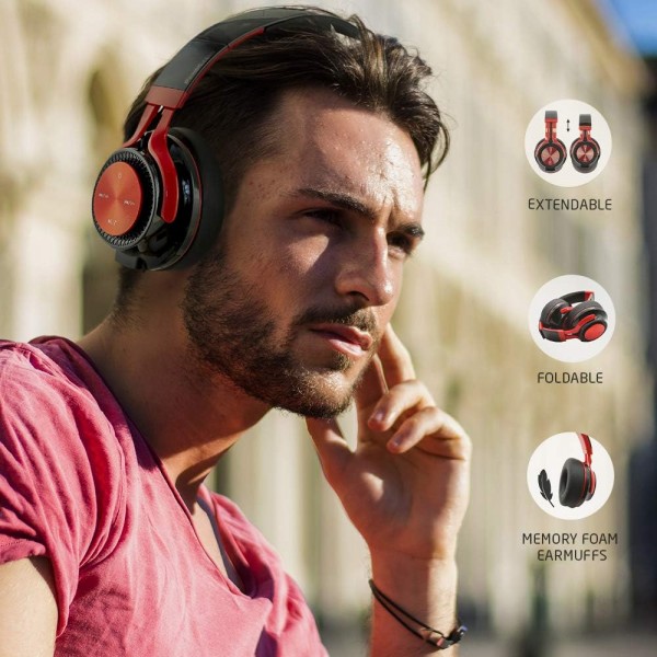 PowerLocus P3 Bluetooth 오버이어 헤드폰, [재생 시간 40시간] HD 스테레오 무선 헤드폰, 핸즈프리 통화용 마이크가 있는 접이식 무선 헤드폰 iPhone/Android/Windows/TV용 무선 및 유