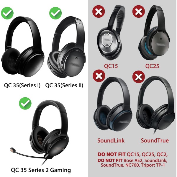 SOULWIT 교체용 이어패드 패드 + 헤드밴드 헤드밴드 + 실리콘 이어패드 보호 커버 커버, Bose QuietComfort 35 QC35, QC35 ii 오버이어 헤드폰용 교체 액세서리 키트 블랙