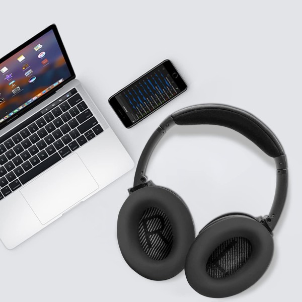 SOULWIT 교체용 이어패드 패드 + 헤드밴드 헤드밴드 + 실리콘 이어패드 보호 커버 커버, Bose QuietComfort 35 QC35, QC35 ii 오버이어 헤드폰용 교체 액세서리 키트 블랙