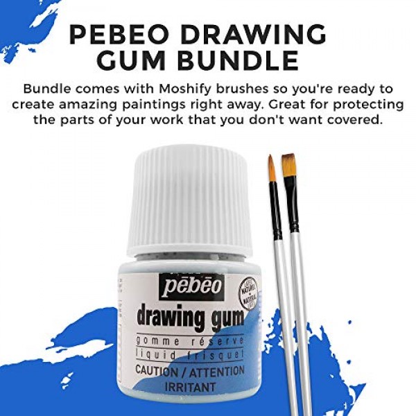 프랑스산 Pebeo Drawing Gum - 수채화 및 다양한 예술 프로젝트를 위한 마스킹 유체 - Mashify 어플리케이터 브러쉬 세트와 함께 번들로 제공