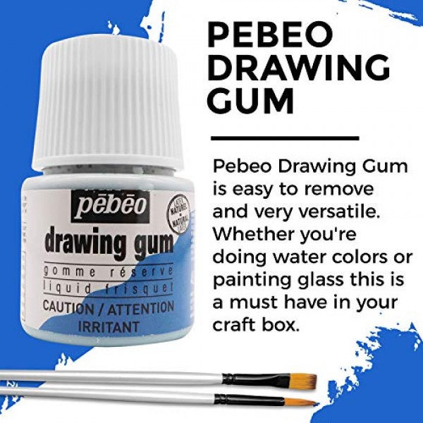 프랑스산 Pebeo Drawing Gum - 수채화 및 다양한 예술 프로젝트를 위한 마스킹 유체 - Mashify 어플리케이터 브러쉬 세트와 함께 번들로 제공