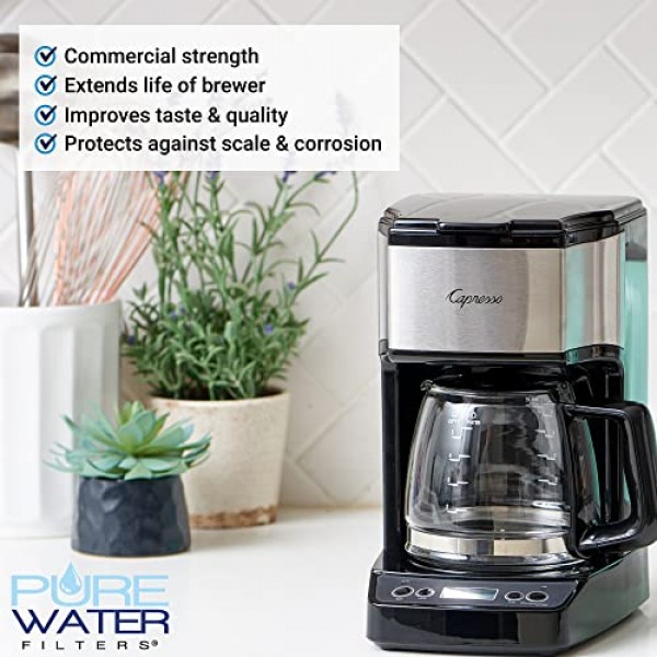 PureWater 필터 디스케일러 및 클리너(3개 용도) - MADE IN USA - Keurig Brewers, Nespresso, Delonghi, Breville 및 모든 커피 메이커 및 에스프레소 머신용 디스케일링 솔루션