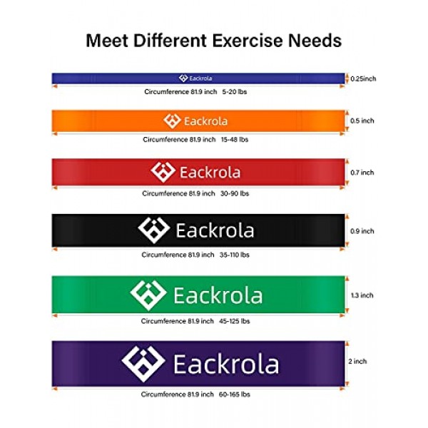 풀업 보조 밴드 - Eackrola 저항 밴드 6개 세트 몬스터 헤비 듀티 운동 운동 신체용 스트레치 피트니스 밴드, 지침 가이드 및 휴대용 가방 포함