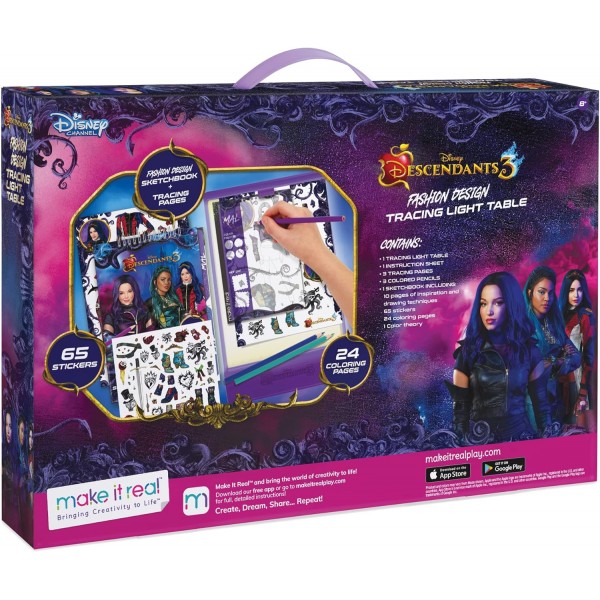 Make It Real Disney Gifts Descendants 3 휴대용 라이트 업 트레이싱 페이퍼 드로잉 테이블 - 어린이를 위한 예술 및 공예 - Tweens 선물