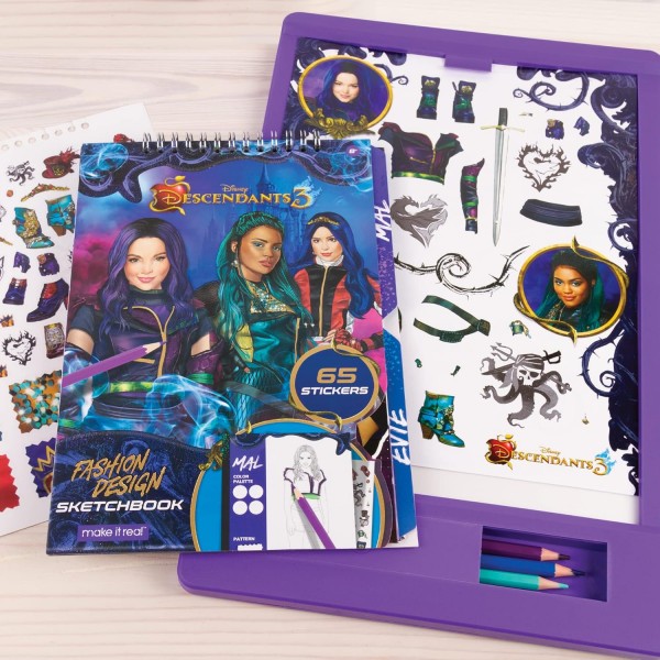 Make It Real Disney Gifts Descendants 3 휴대용 라이트 업 트레이싱 페이퍼 드로잉 테이블 - 어린이를 위한 예술 및 공예 - Tweens 선물