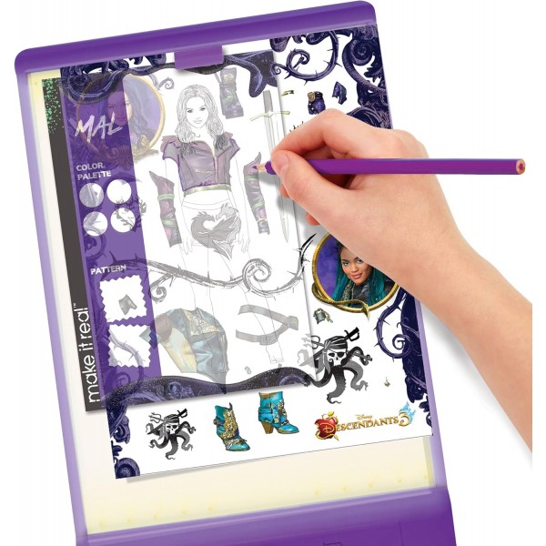 Make It Real Disney Gifts Descendants 3 휴대용 라이트 업 트레이싱 페이퍼 드로잉 테이블 - 어린이를 위한 예술 및 공예 - Tweens 선물