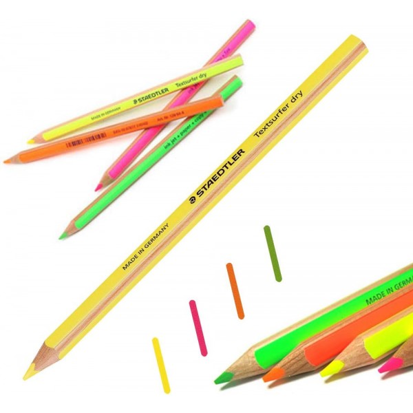 Staedtler Textsurfer Dry Highlighter 128 64 필기용 드로잉 스케치 잉크젯, 종이, 복사, 팩스(4팩)(노란색 연필 4개)