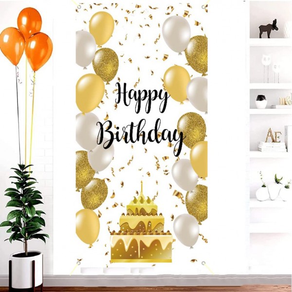 생일 장식 흰색과 금색 문 장식 배너 패브릭 로그인 20th 30th 40th 50th 60th 70th 80th 생일 파티 환영 로그인 포스터 생일 장식