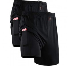 NELEUS 남성용 2 in 1 러닝 반바지(라이너 포함), 드라이핏 운동용 반바지(주머니 포함)