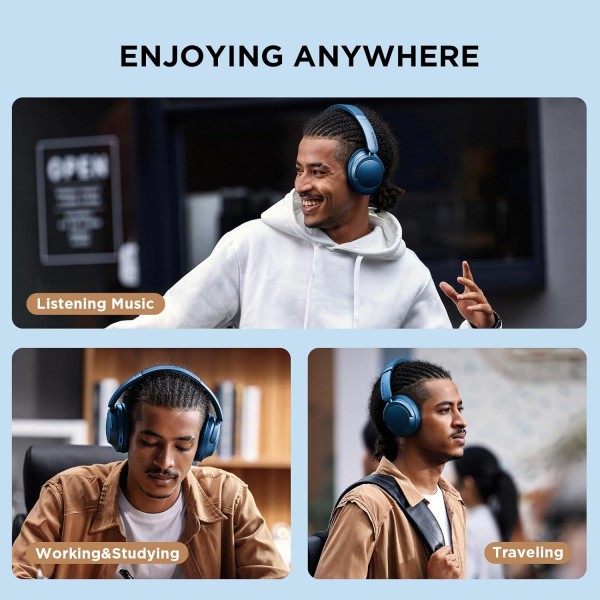 1SonoFlow 소음 제거 헤드폰, 활성 소음 제거 기능이 있는 Bluetooth 헤드폰, 70시간 재생, LDAC Hi-Res 무선 오디오, 오버이어 헤드셋, 명확한 통화(파란색)
