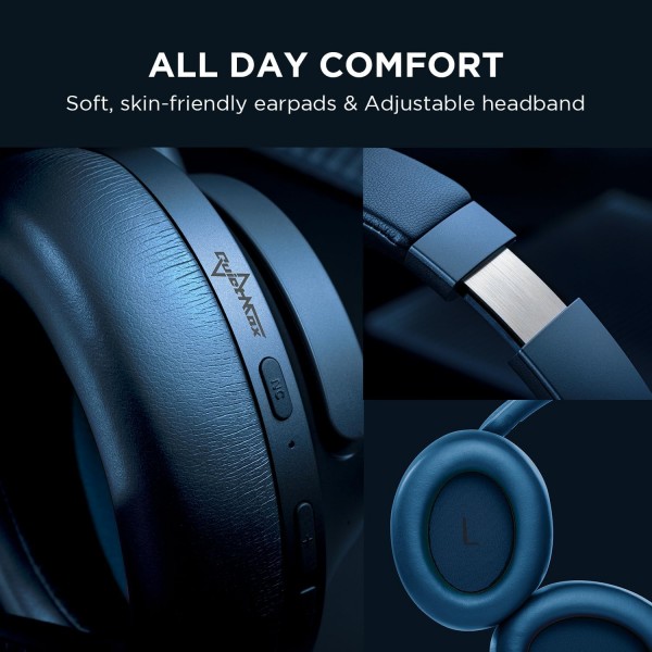 1SonoFlow 소음 제거 헤드폰, 활성 소음 제거 기능이 있는 Bluetooth 헤드폰, 70시간 재생, LDAC Hi-Res 무선 오디오, 오버이어 헤드셋, 명확한 통화(파란색)
