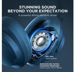1SonoFlow 소음 제거 헤드폰, 활성 소음 제거 기능이 있는 Bluetooth 헤드폰, 70시간 재생, LDAC Hi-Res 무선 오디오, 오버이어 헤드셋, 명확한 통화(파란색)