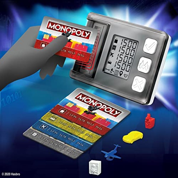 Hasbro Gaming Monopoly 슈퍼 전자 뱅킹 보드 게임, 전자 뱅킹 장치, 보상 선택, 현금 없는 게임 플레이 탭 기술, 8세 이상용