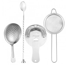 KITESSENSU 칵테일 스트레이너 세트, 4 Pcs 18/8 스테인레스 스틸 바 도구, 교반 스푼-호손 스트레이너, Julep 스트레이너, 파인 메쉬 스트레이너