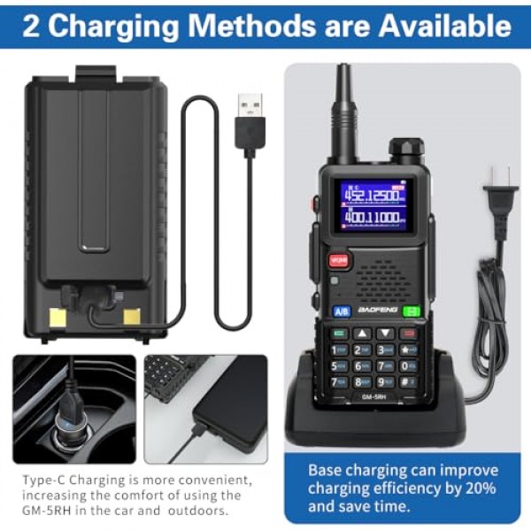 BAOFENG GMRS 휴대용 라디오 UV-5R 업그레이드 장거리 워키 토키 GM-5RH 2500mAh 배터리, GMRS 리피터 가능, NOAA 기상 수신기, 단일 키 주파수 일치 및 유형 C 케이블을 갖춘 양방