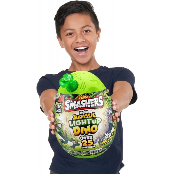 ZURU의 Smashers Mega Jurassic Light Up Dino Egg, T-Rex, 25개 이상의 서프라이즈가 포함된 수집용 계란, 화산, 화석 장난감, 공룡 장난감, 소년과 어린이를 위한 T-Rex 장난감, (T-Rex) T