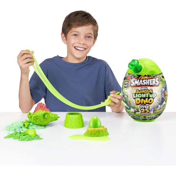 ZURU의 Smashers Mega Jurassic Light Up Dino Egg, T-Rex, 25개 이상의 서프라이즈가 포함된 수집용 계란, 화산, 화석 장난감, 공룡 장난감, 소년과 어린이를 위한 T-Rex 장난감, (T-Rex) T