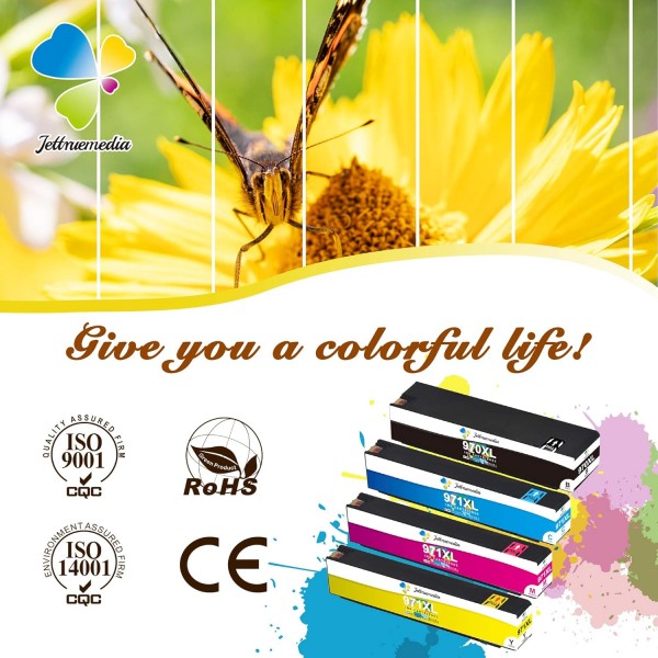 970XL 971XL 잉크 카트리지 교체 HP 970 XL 971 XL 잉크 카트리지 HP Officejet Pro X476dw X451dw X576dw X551dw X451dn X476dn by Jettruemedia(4팩)