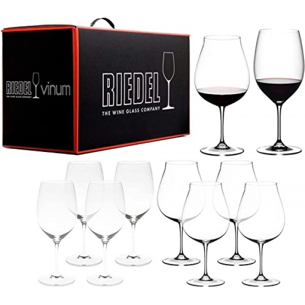 Riedel VINUM Pay 6 혼합 레드 글래스 품종 8개 세트 카베르네/메를로 4개 및 뉴 월드 피노 누아 4개 제공