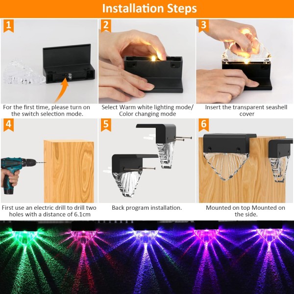 Enteenly Solar Fence Lights 8 Pieces, Solar Lights Outdoor Garden Warm White and Color Changes, Garden Lights Solar Powered 방수 IP65, Solar Lights for Post, Patio, Step, Stair, Pathway, Yard