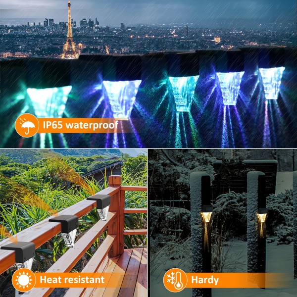 Enteenly Solar Fence Lights 8 Pieces, Solar Lights Outdoor Garden Warm White and Color Changes, Garden Lights Solar Powered 방수 IP65, Solar Lights for Post, Patio, Step, Stair, Pathway, Yard