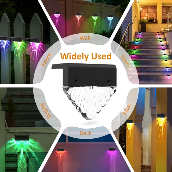 Enteenly Solar Fence Lights 8 Pieces, Solar Lights Outdoor Garden Warm White and Color Changes, Garden Lights Solar Powered 방수 IP65, Solar Lights for Post, Patio, Step, Stair, Pathway, Yard
