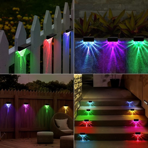 Enteenly Solar Fence Lights 8 Pieces, Solar Lights Outdoor Garden Warm White and Color Changes, Garden Lights Solar Powered 방수 IP65, Solar Lights for Post, Patio, Step, Stair, Pathway, Yard