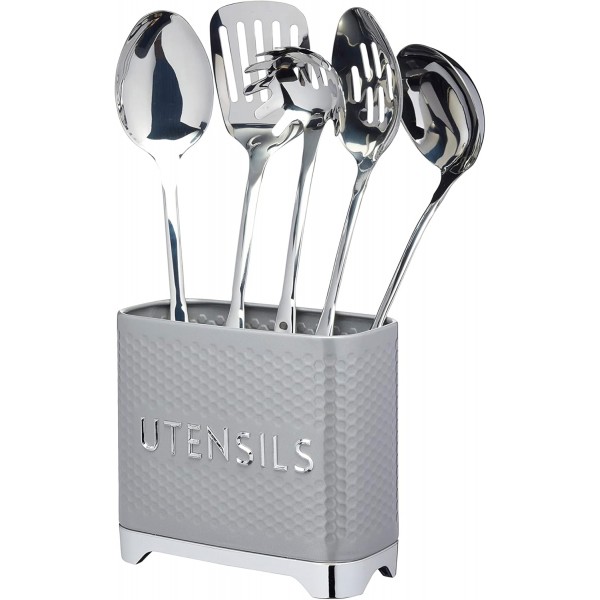 Lovello Kitchen Storage & Organisation 묶음 - 커피, 설탕, 차, 질감 있는 용기 세트 3개, 섀도우 그레이 + Lovello KitchenCraft, 식기 홀더, 기하학적 육각형 패턴 질감 - 섀도우 그레이