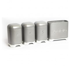 Lovello Kitchen Storage & Organisation 묶음 - 커피, 설탕, 차, 질감 있는 용기 세트 3개, 섀도우 그레이 + Lovello KitchenCraft, 식기 홀더, 기하학적 육각형 패턴 질감 - 섀도우 그레이