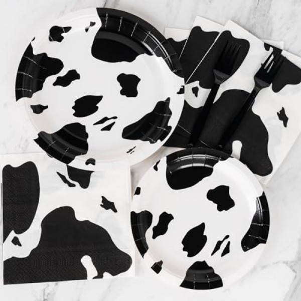 DECORLIFE 96 PCS 암소 인쇄 플레이트, 암소 인쇄 파티 용품, 포크, 냅킨 포함, 암소 생일 장식용, 24인분