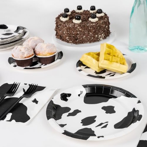 DECORLIFE 96 PCS 암소 인쇄 플레이트, 암소 인쇄 파티 용품, 포크, 냅킨 포함, 암소 생일 장식용, 24인분
