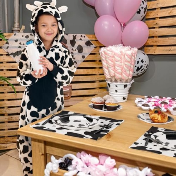 DECORLIFE 96 PCS 암소 인쇄 플레이트, 암소 인쇄 파티 용품, 포크, 냅킨 포함, 암소 생일 장식용, 24인분