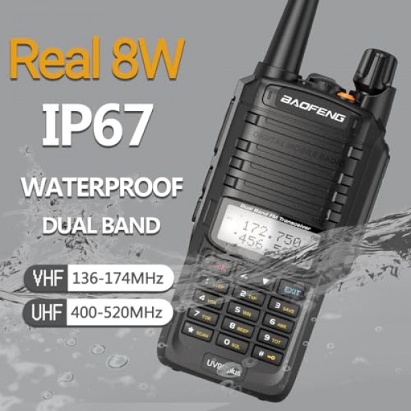 Baofeng UV-9R 플러스 8W 파워 워키토키 IP67 방수 UHF/VHF 듀얼 밴드 양방향 라디오 프로그래밍 케이블, AR-775 안테나, AR780 방수 마이크, 2팩 2200mAh 배터리 등 풀 키트