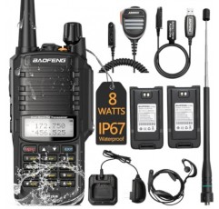 Baofeng UV-9R 플러스 8W 파워 워키토키 IP67 방수 UHF/VHF 듀얼 밴드 양방향 라디오 프로그래밍 케이블, AR-775 안테나, AR780 방수 마이크, 2팩 2200mAh 배터리 등 풀 키트
