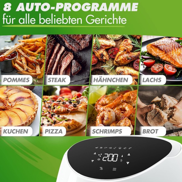 NUTRI-FRYER 핫 에어 프라이어 XXL 독일 브랜드 핫 에어 프라이어 XXL 세트 2000W 테스트 우승자 에어 프라이어 5L 대형 | 지방과 기름을 사용하지 않는 프렌치 프라이팬 | 피