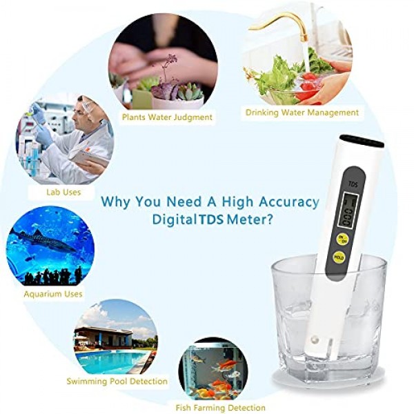 테스터, 미터 테스터 LCD 펜 품질, 0-9990 PPM 측정 범위 휴대용, 양식 산업 병원 수영장 가정용 수돗물 수질 테스트