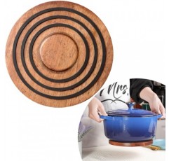 le creuset 네덜란드 오븐용 자석 나무 삼발이, 검은색 실리콘 링이 있는 아카시아 나무, le creuset 에나멜 주철 네덜란드 오븐 및 주철 프라이팬 등용 자석 냄비 홀더 스탠