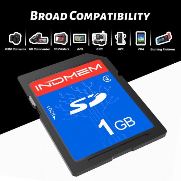 INDMEM SD 카드 1GB(2팩) 클래스 4 플래시 메모리 카드 MLC Stanard 보안 디지털 카드 카메라 카드